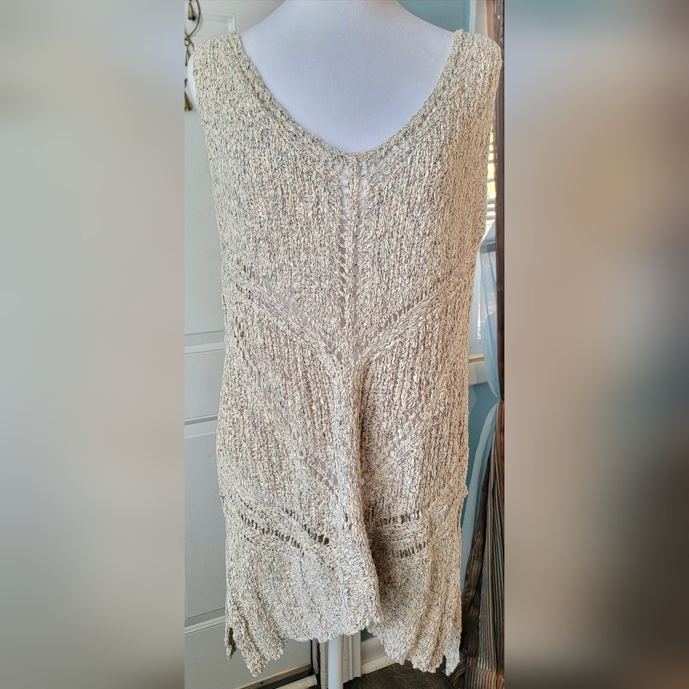 Astr The Lable Textured Tunic Tank Sweater Womens S Cream Open Knit Cotton Blend